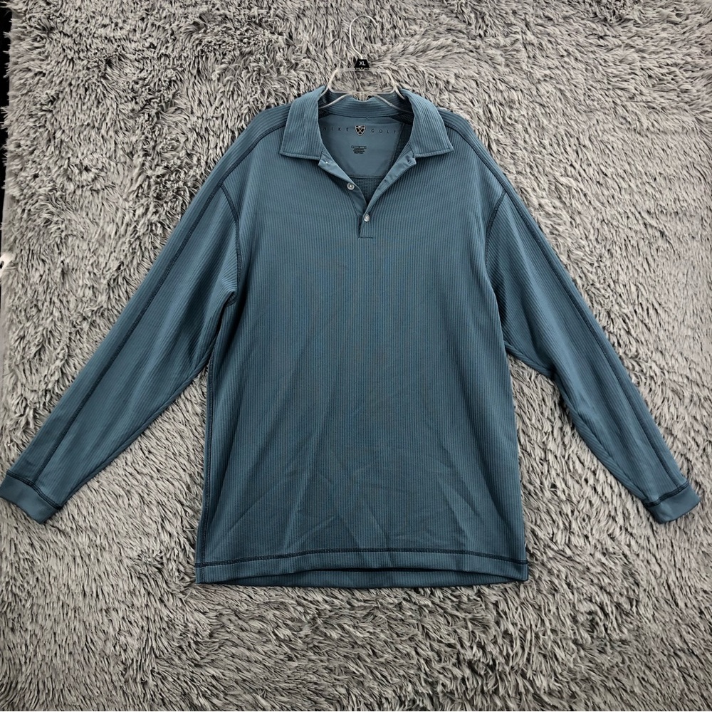 Nike Polo Golf Mens Large Polo Blue Long Sleeve Shirt Athletic